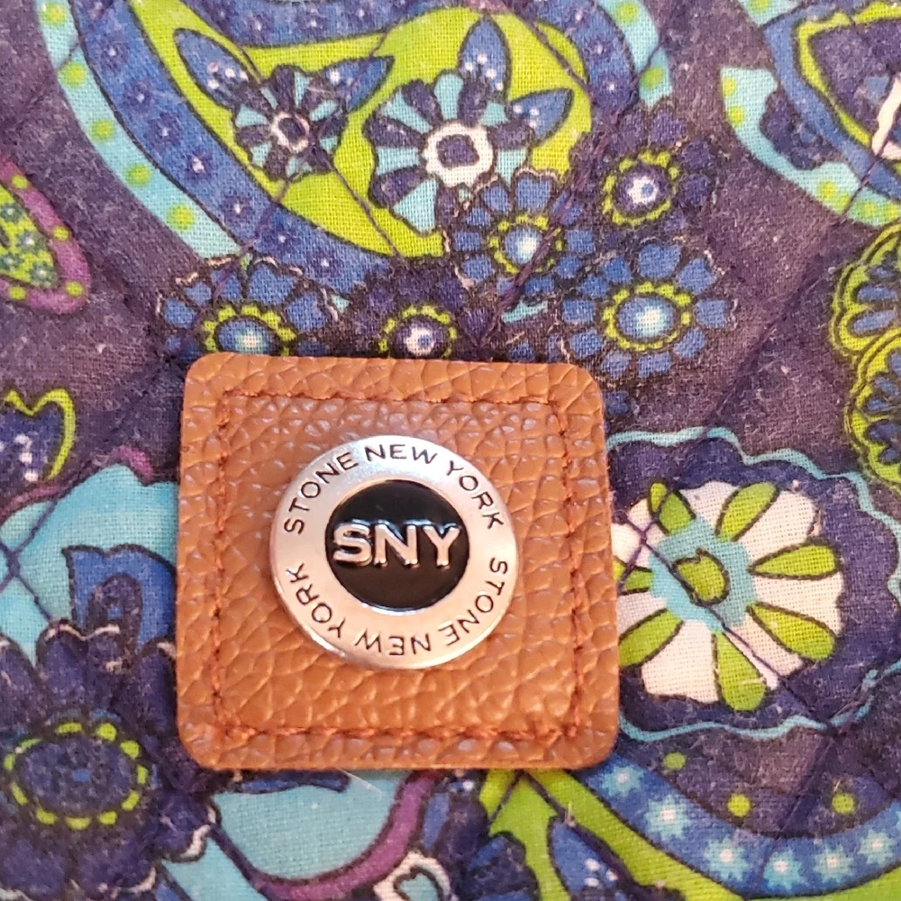 Stone New York quilted blue and green paisley print bag